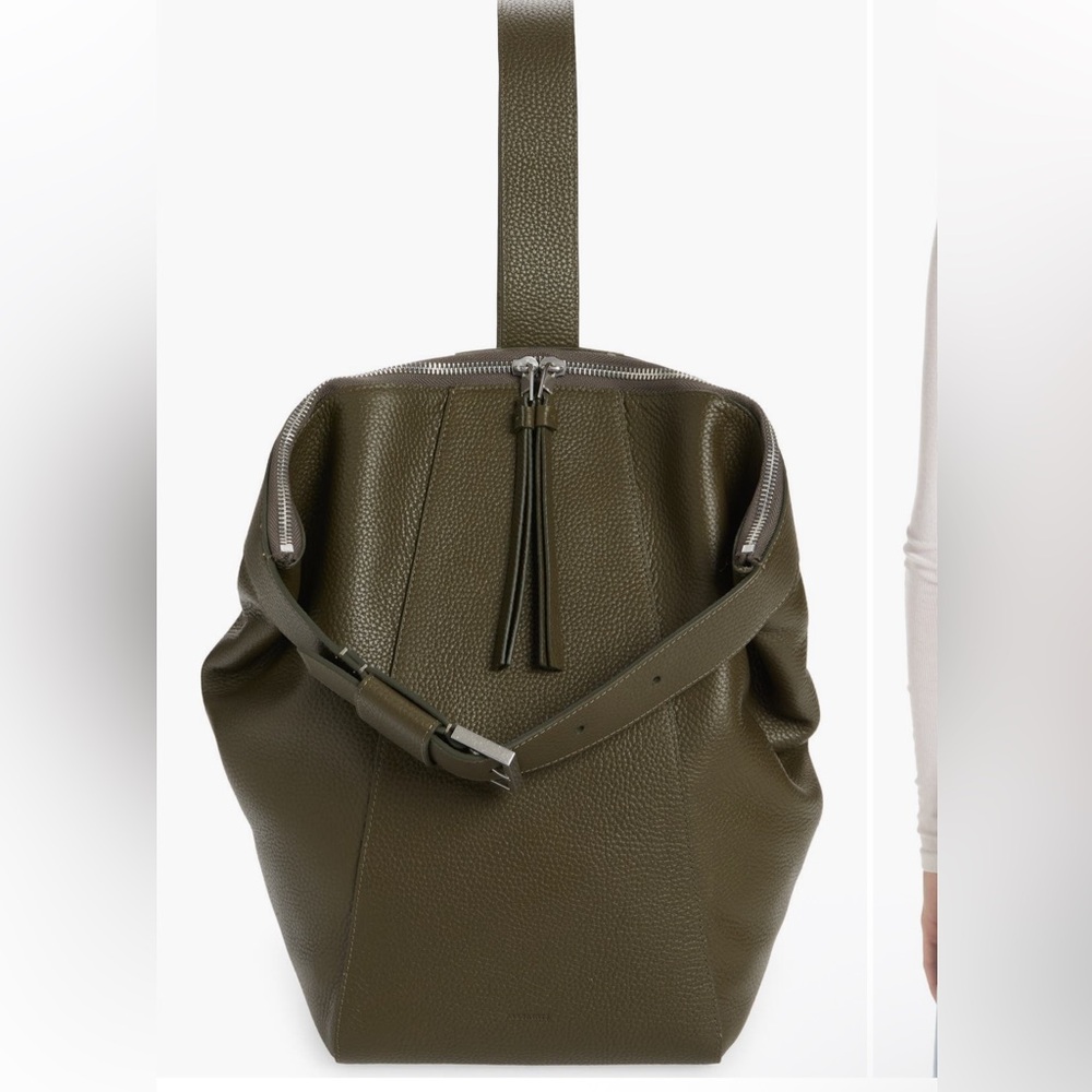 AllSaints Olive Green Textured Leather Backpack